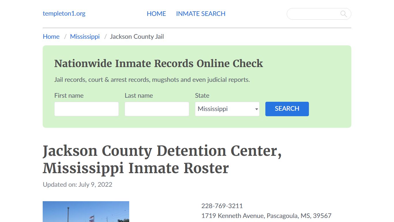 Jackson County Detention Center, Mississippi Inmate Booking